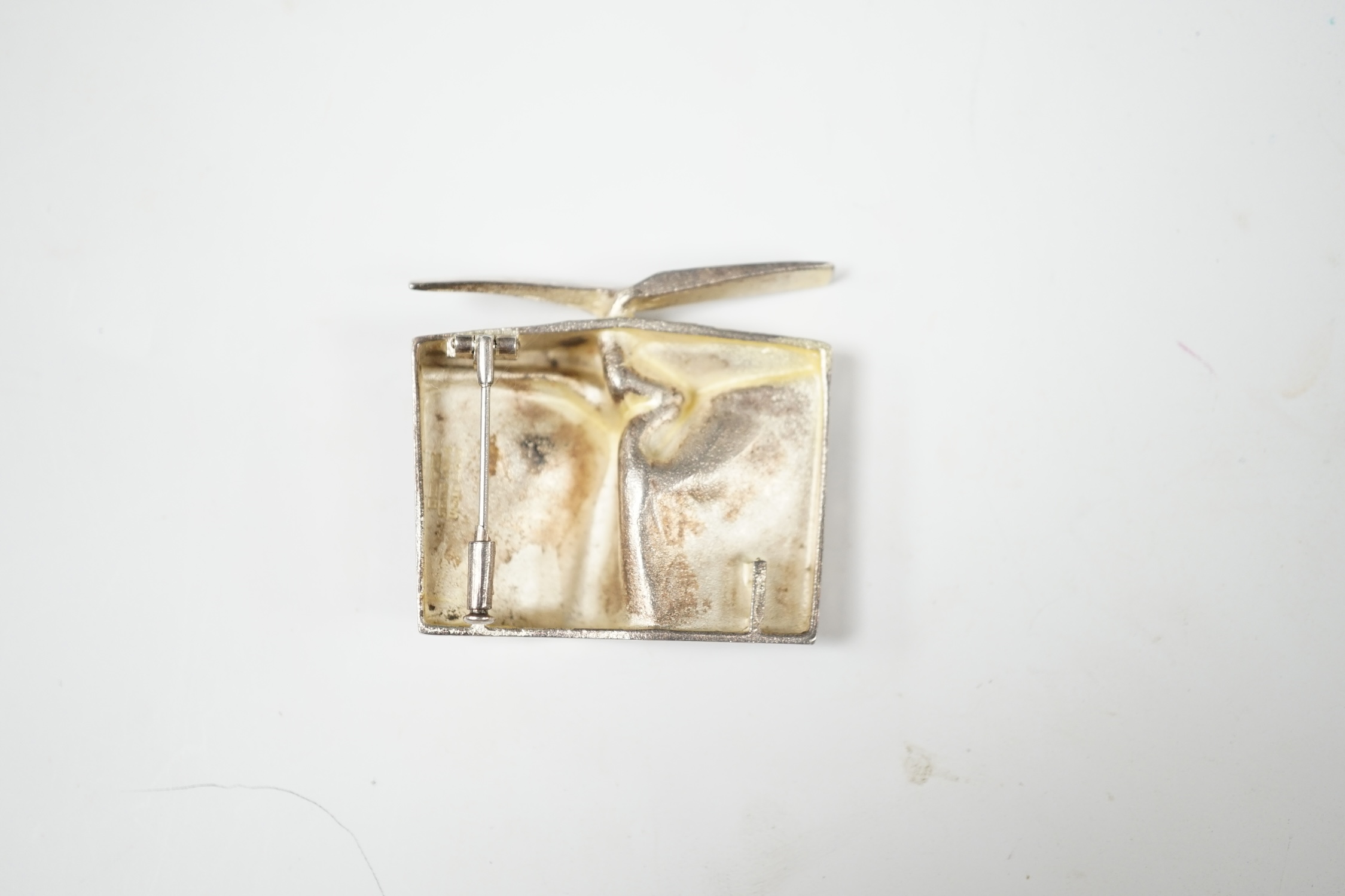 A 1970's Finnish Björn Weckström for Lapponia sterling modernist brooch, signed, 36mm. Condition - fair